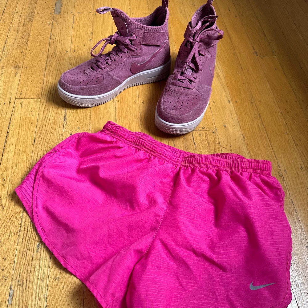 Nike high tops and Nike running shorts - women's/teens